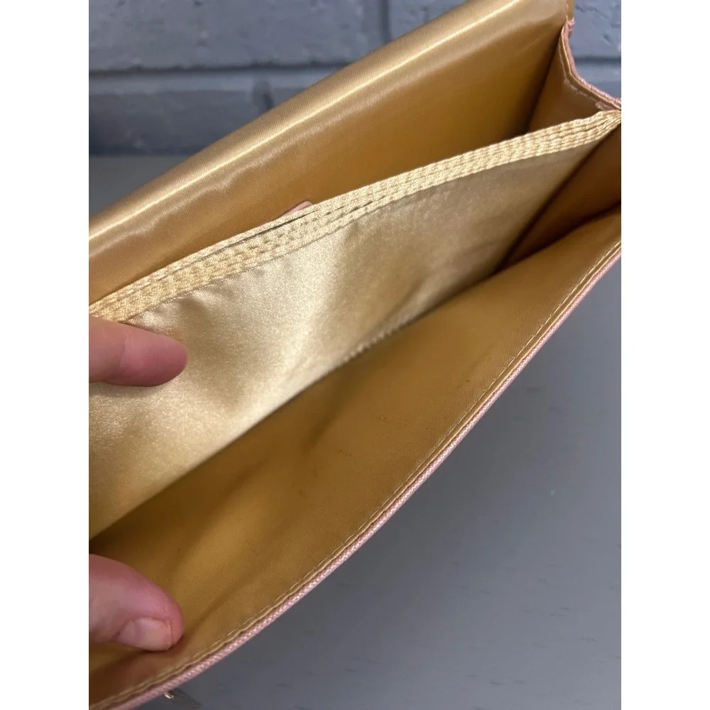 Mary Square Rose Gold Clutch Wallet Saffiano Vegan Leather